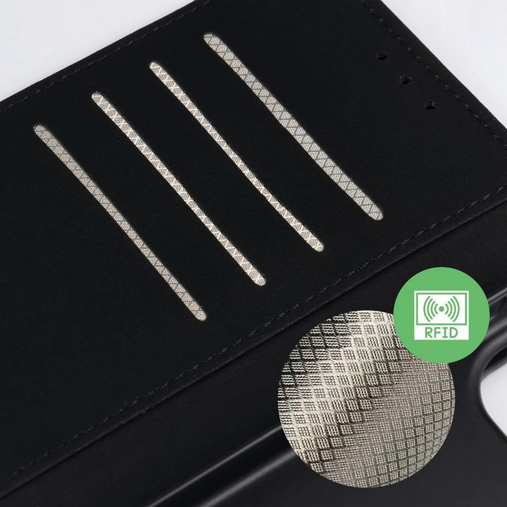 Anti-Theft 4Card RFID Book Case for Samsung S26 black tech fabric