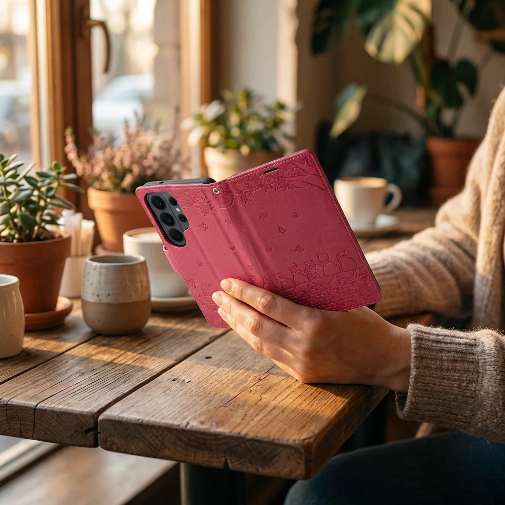 MEZZO Book case for SAMSUNG A37 cats red