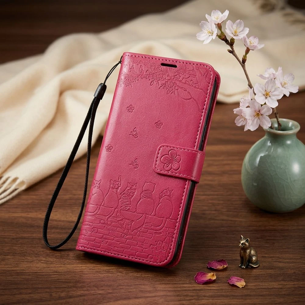 MEZZO Book case for SAMSUNG A57 cats red