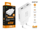 Rychlá nabíječka ALIGATOR slim, PD 45W, 2xUSB-C, bílá
