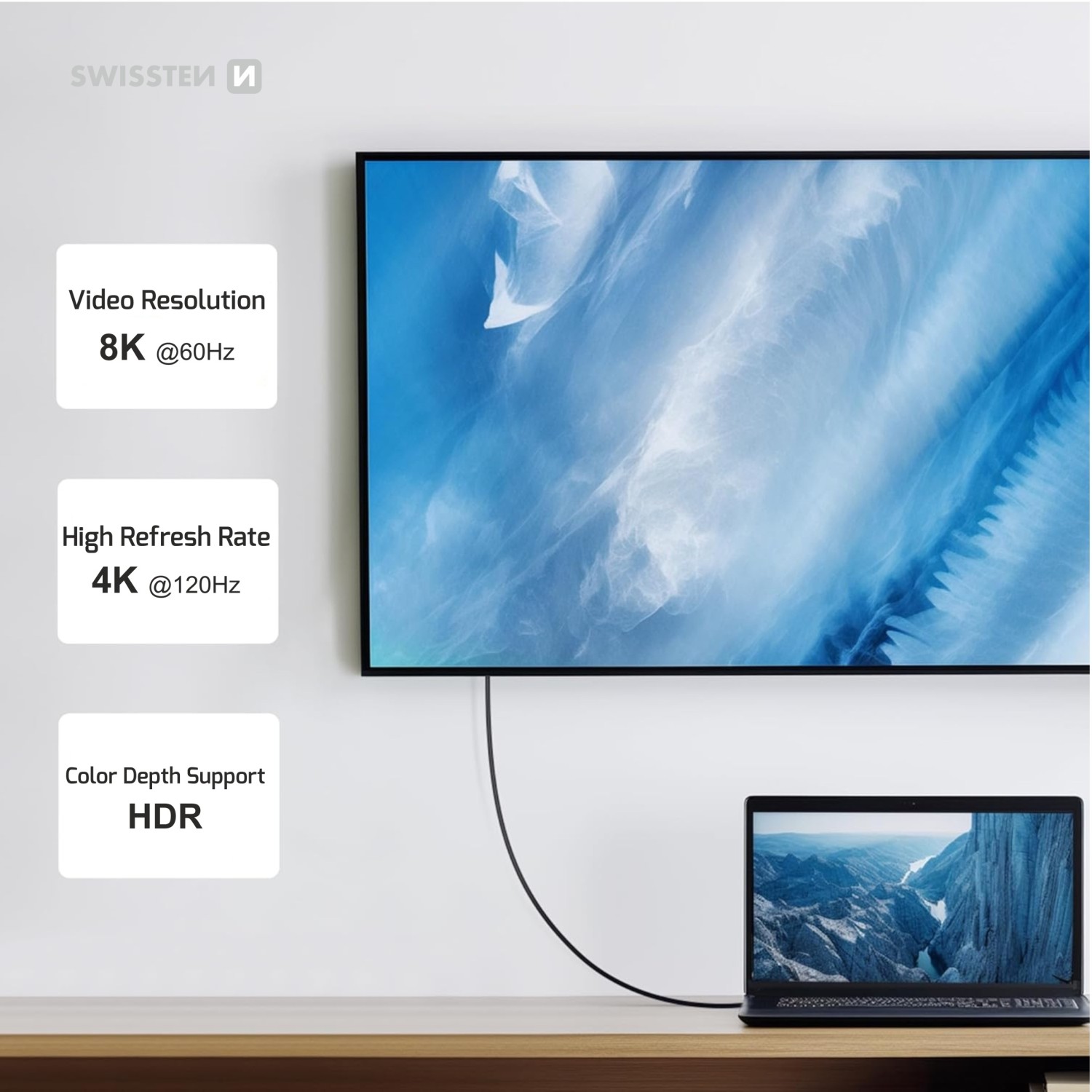 Swissten datový video kabel USB 4.0, USB-C, 240W, 8K@60Hz, 40 GB/s, 0,5m, černá