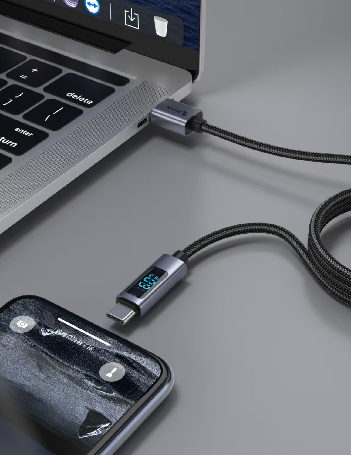 Swissten LCD kabel USB-A / USB-C 1,5m