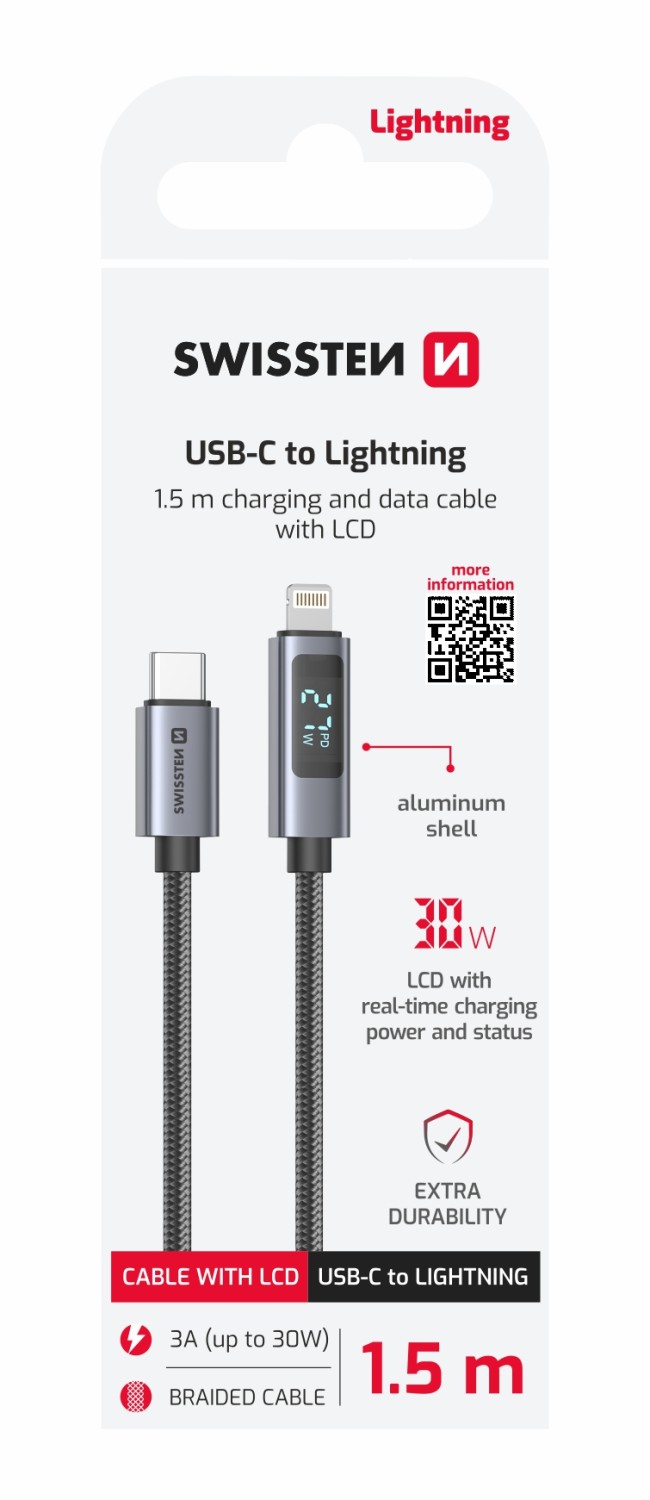  Swissten LCD kabel USB-C / lightning 1,5m