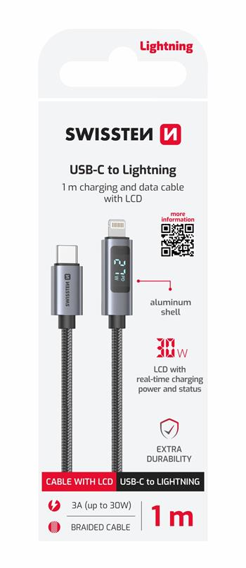  Swissten LCD kabel USB-C / lightning 1 m
