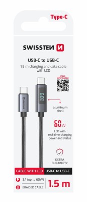 Swissten LCD kabel USB-C / USB-C 1,5m
