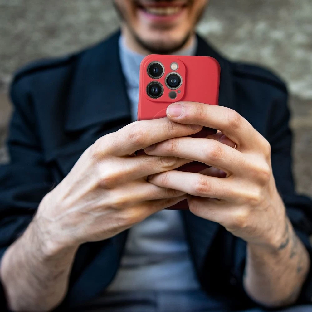 Case for Samsung A57 Silicone Mag Cover compatible with MagSafe red