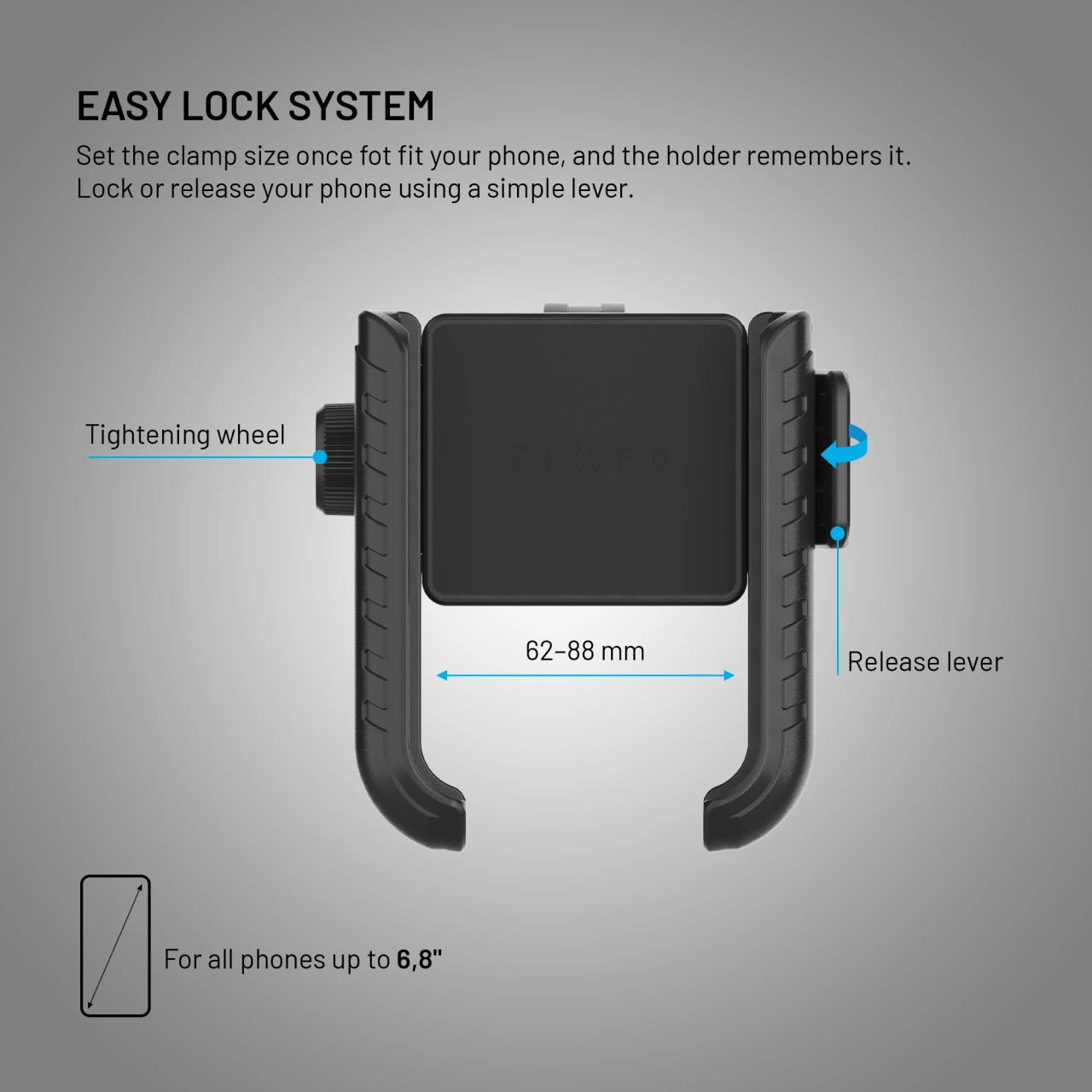 Univerzální držák mobilního telefonu na motorku a kolo FIXED Bikee Anti-Shock s antivibračním modulem, černý