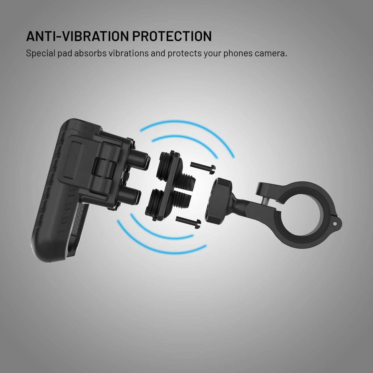 Univerzální držák mobilního telefonu na motorku a kolo FIXED Bikee Anti-Shock s antivibračním modulem, černý