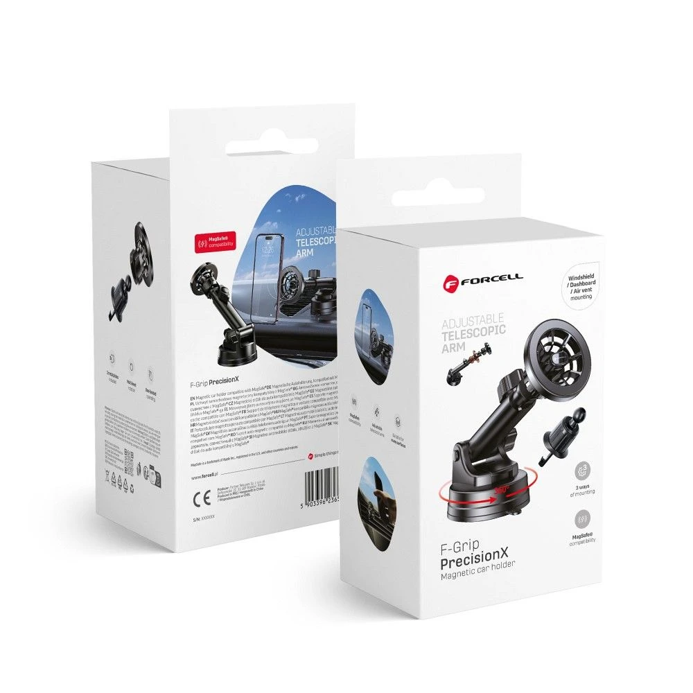 Magnetic car phone holder compatible with Magsafe Forcell F-Grip PrecisionX windshield/ dashboard / air vent black