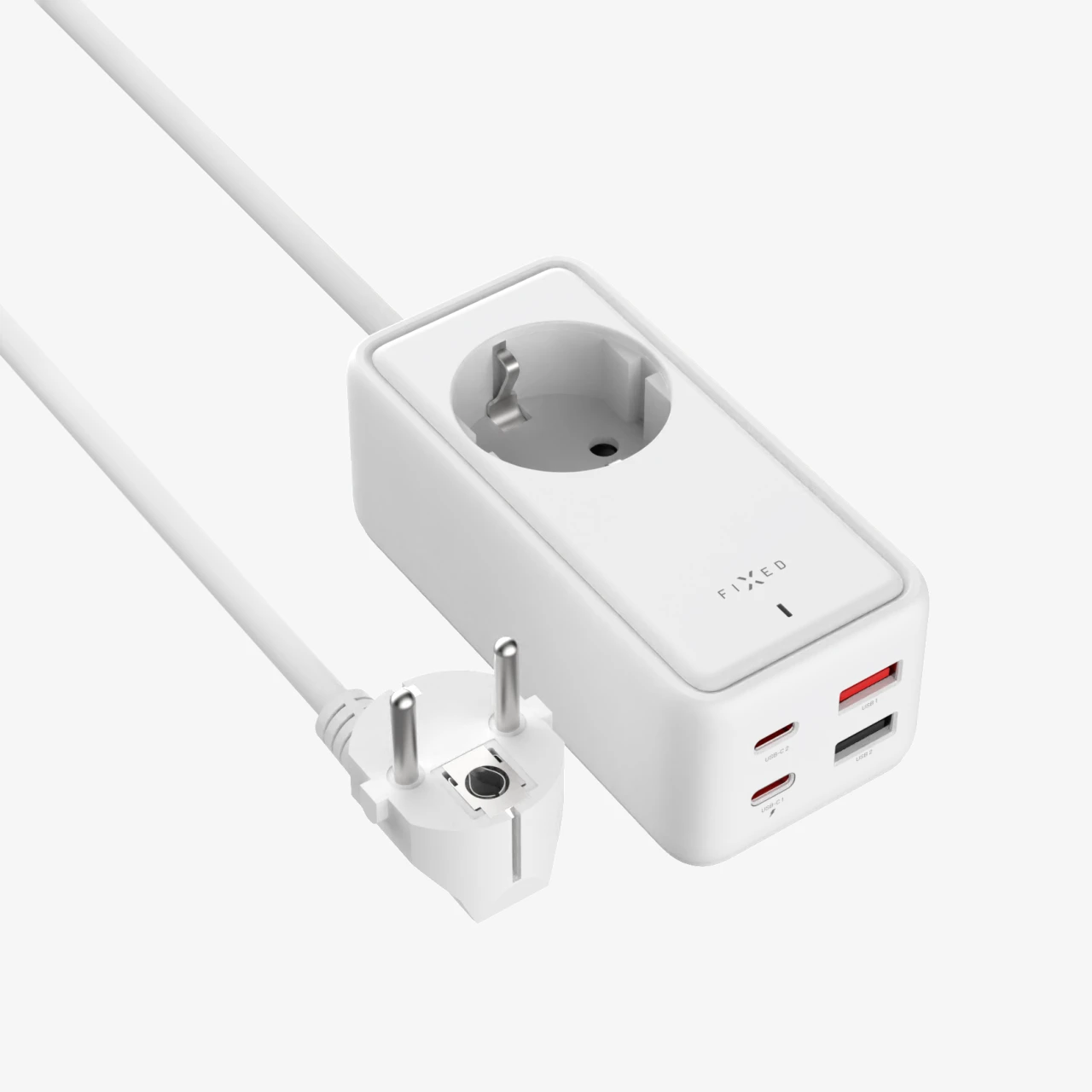 Síťový prodlužovací adaptér FIXED Charging Strip s 2x USB-C a 2x USB, GaN III, 3m, PD 65W, bílá