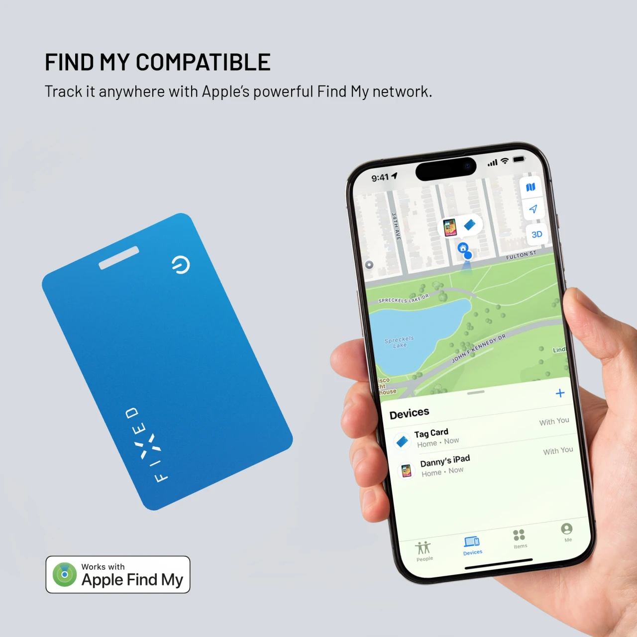 FIXED Tag Card 2 s podporou Find My, bezdrátové nabíjení, modrá