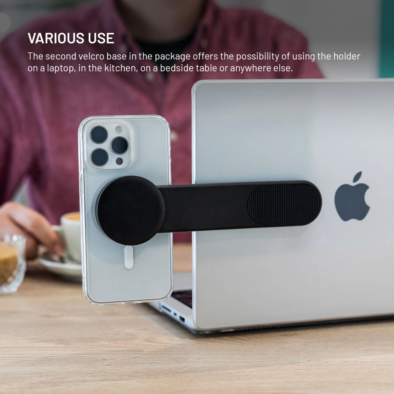Flexibilní držák FIXED MagFloppy kompatibilní s MagSafe a uchycením na suchý zip, černá