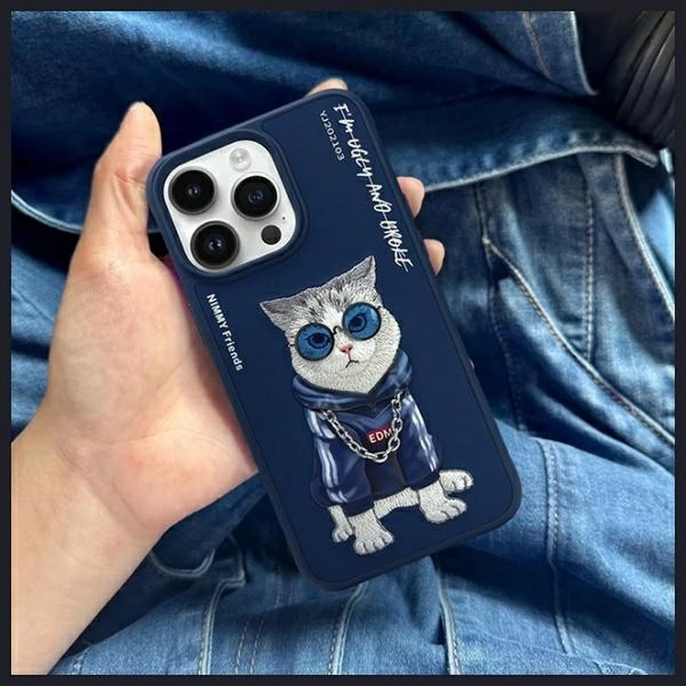 Zadní kryt NIMMY case GLASSES COOL CAT pro Apple IPHONE 15 Pro, modrá
