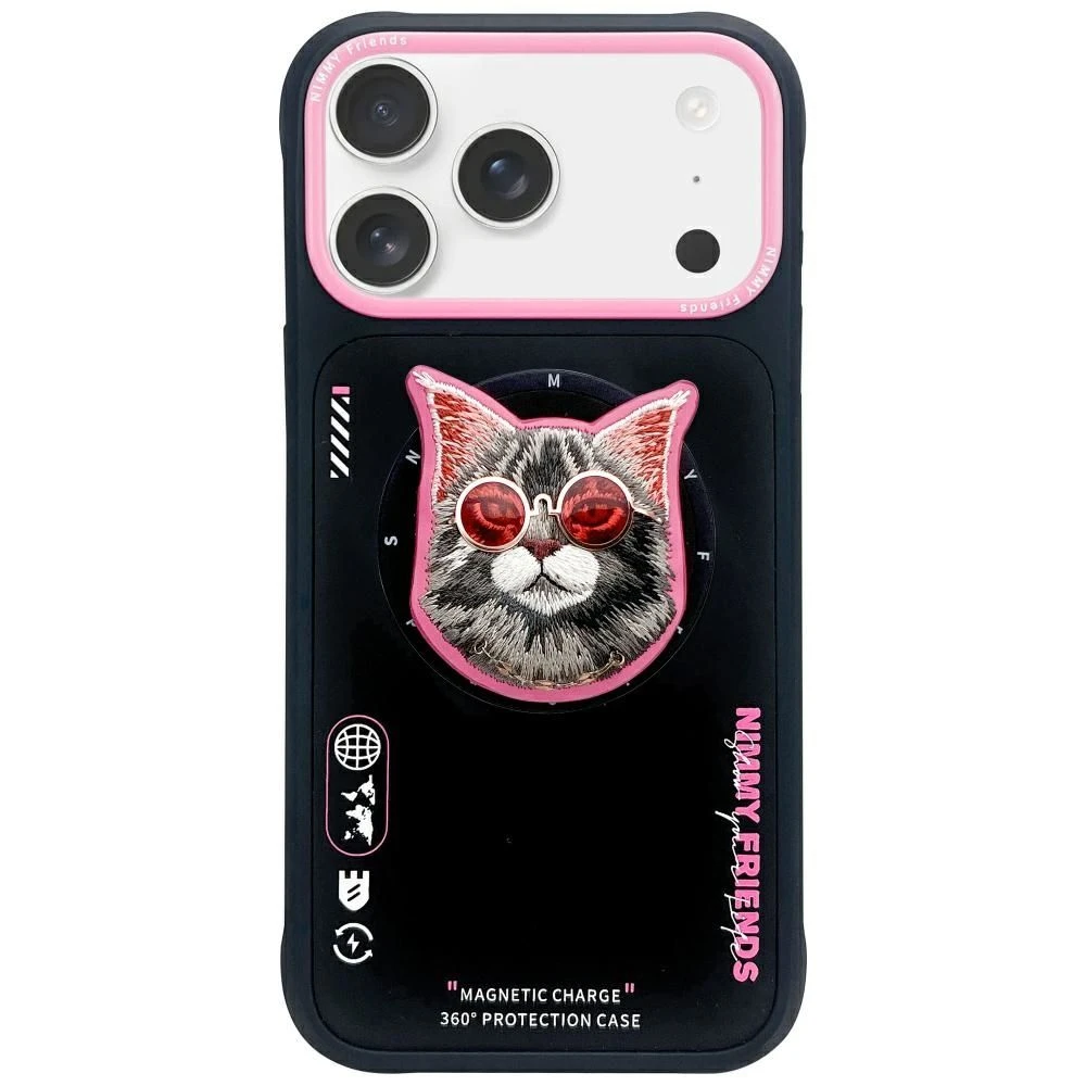 Zadní kryt NIMMY case GLASSES COOL CAT MagSafe pro Apple IPHONE 17 Pro Max, black pink