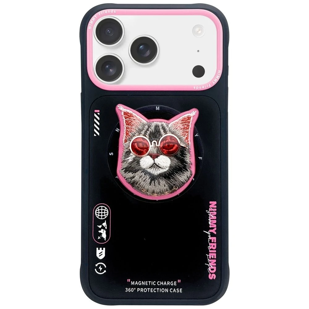 Zadní kryt NIMMY case GLASSES COOL CAT MagSafe pro Apple IPHONE 17, black pink