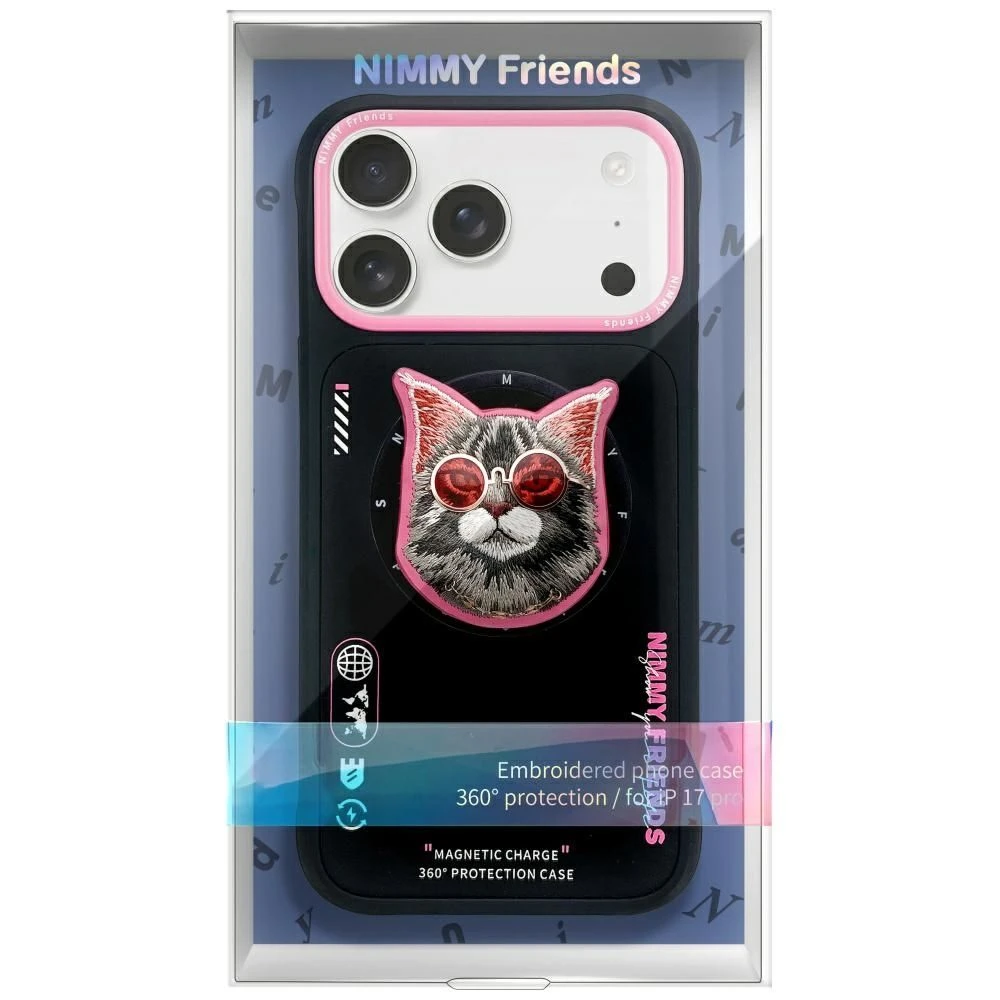 Zadní kryt NIMMY case GLASSES COOL CAT MagSafe pro Apple IPHONE 17, black pink