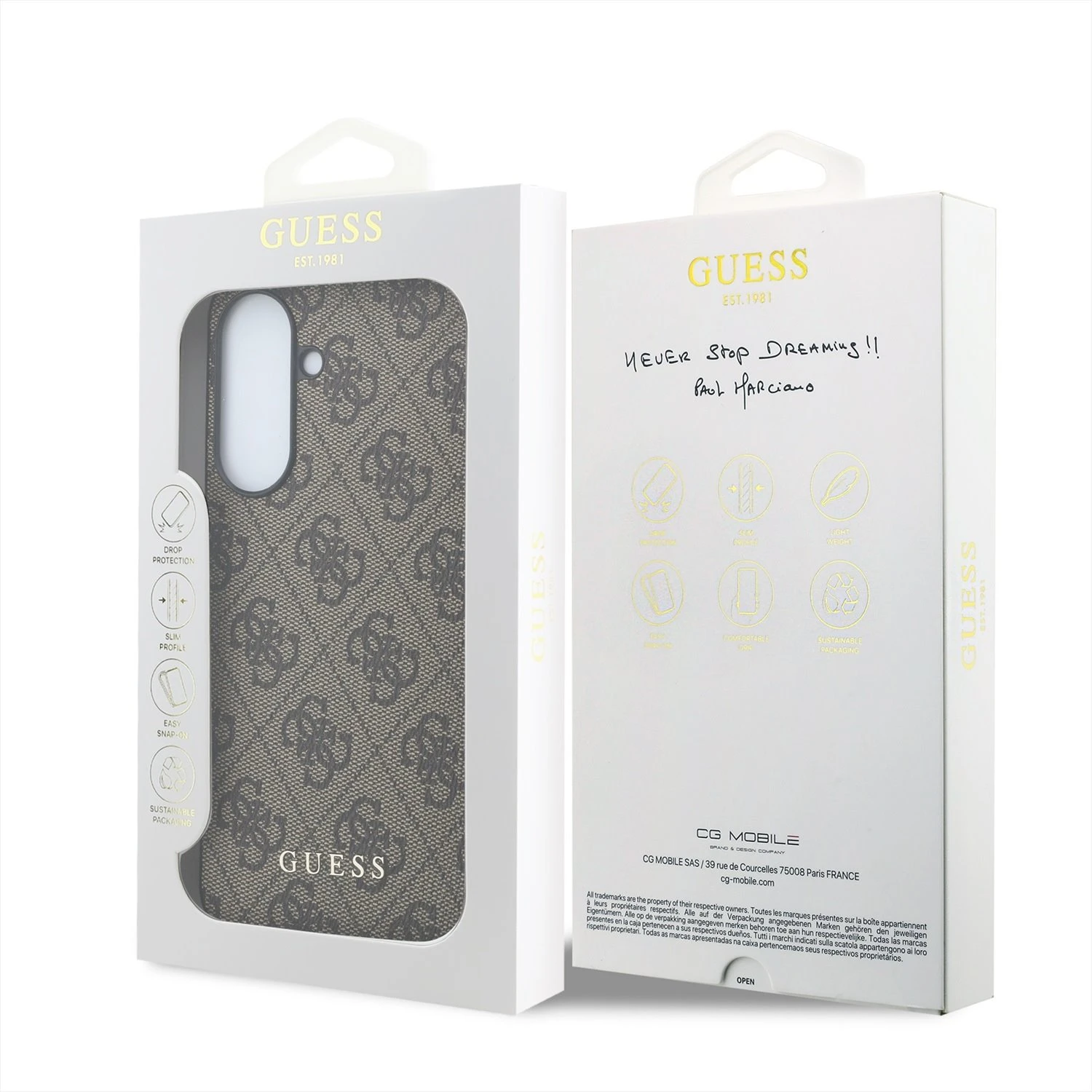 Guess PU 4G Metal Classic Logo Zadní Kryt pro Samsung Galaxy A57 Brown