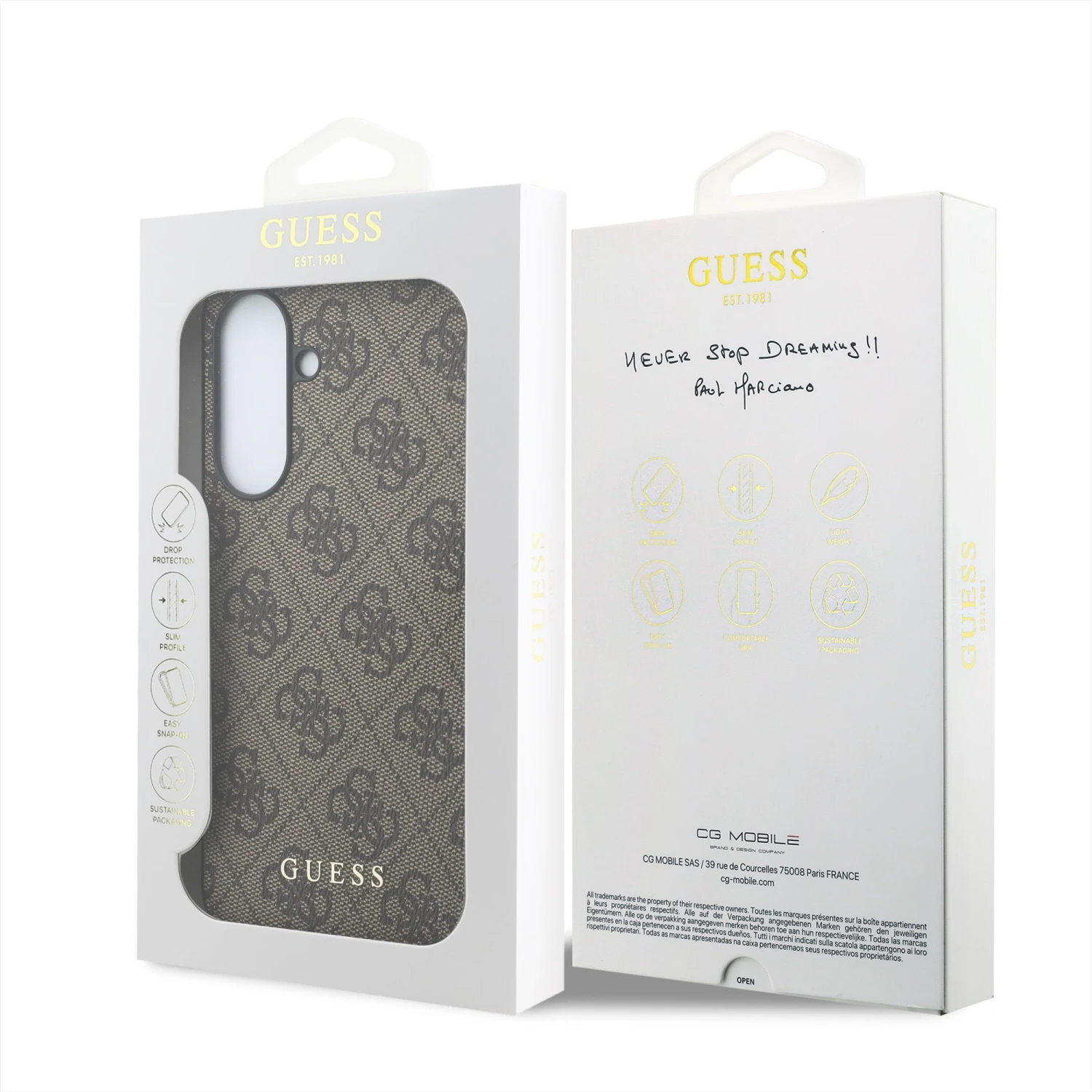 Guess PU 4G Metal Classic Logo Zadní Kryt pro Samsung Galaxy A37 Brown