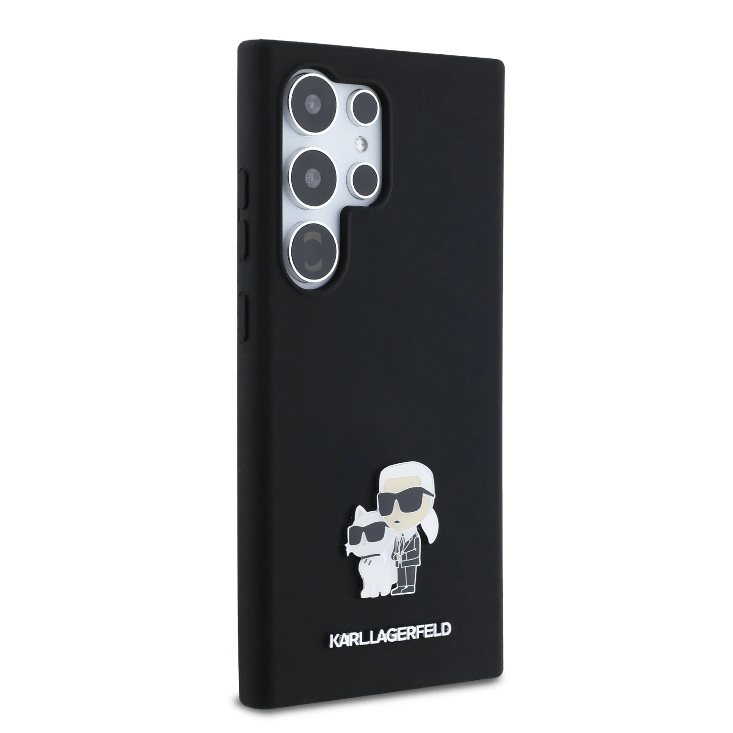 Karl Lagerfeld Liquid Silicone Metal Karl and Choupette Zadní Kryt pro Samsung Galaxy S24 Ultra Black
