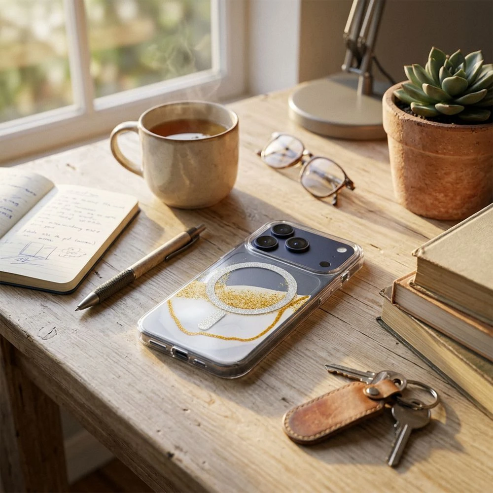 Case for iPhone 17 Pro Golden compatible with MagSafe white