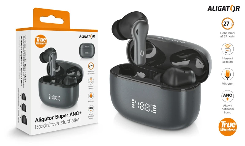 Bluetooth sluchátka ALIGATOR SUPER ANC+, černá