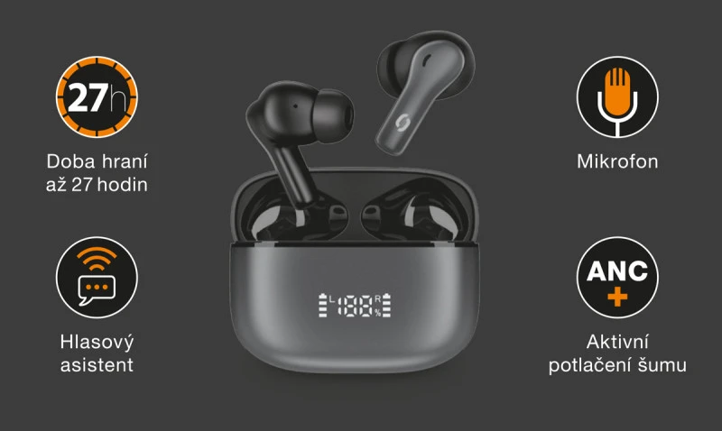 Bluetooth sluchátka ALIGATOR SUPER ANC+, černá