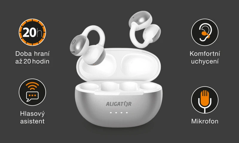 Bluetooth sluchátka ALIGATOR Clip, stříbrná