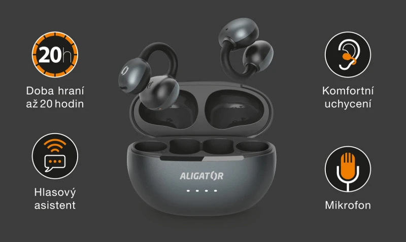 Bluetooth sluchátka ALIGATOR Clip, černá