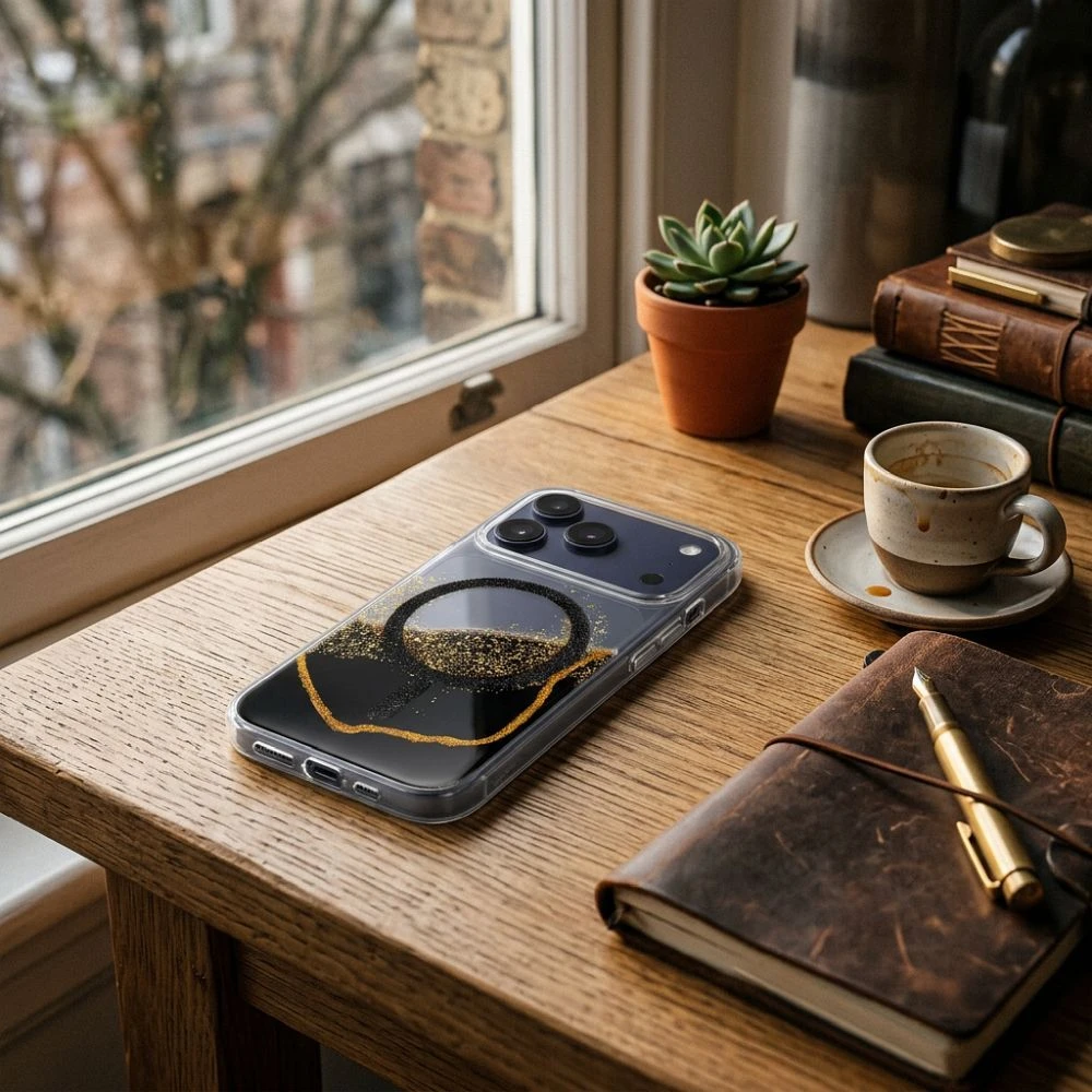 Case for iPhone 17 Pro Max Golden compatible with MagSafe black