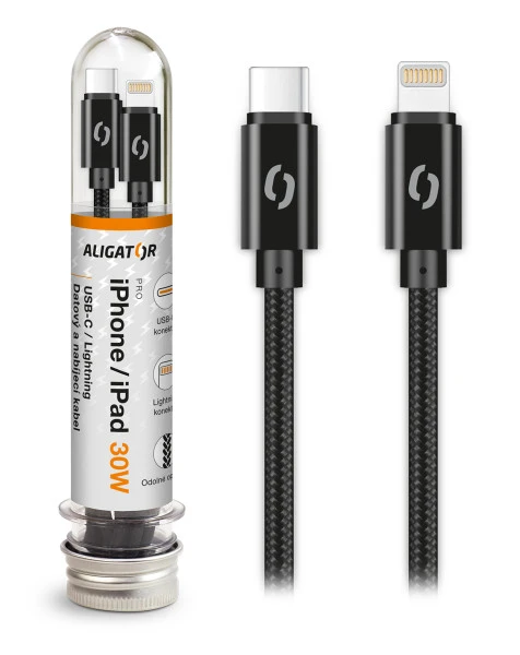 Datový kabel ALIGATOR TUBA 30W, USB-C/Lightning, černá