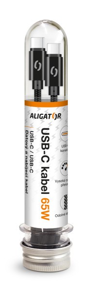 Datový kabel ALIGATOR TUBA, 65W, USB-C/USB-C 1m, černá