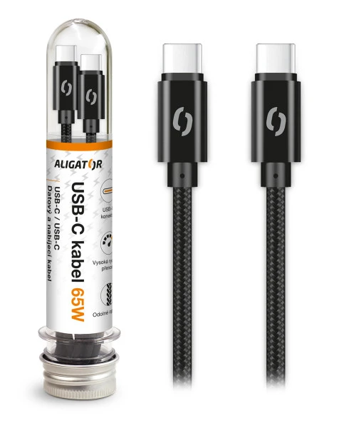 Datový kabel ALIGATOR TUBA, 65W, USB-C/USB-C 1m, černá