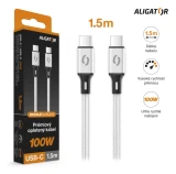 Datový kabel ALIGATOR PREMIUM 5A 100W, USB-C/USB-C, bílá