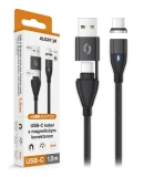 Datový kabel ALIGATOR MAGNETIC 3A 65W, USB-C+USB/USB-C 1,5m