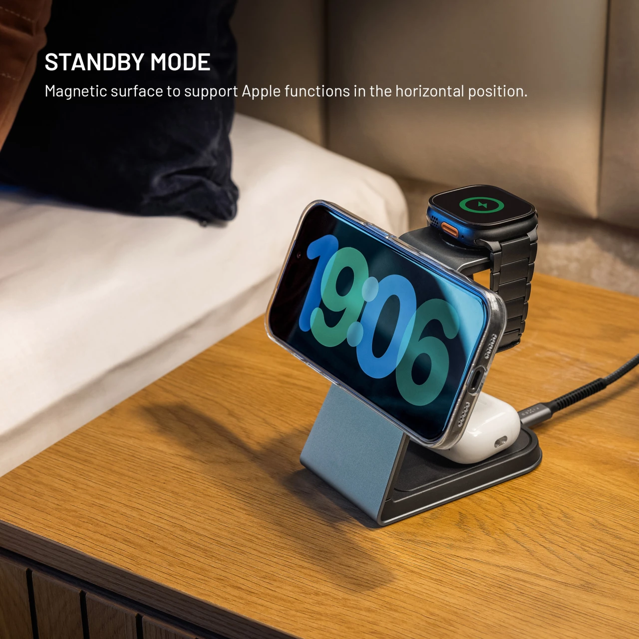 Stojánek s bezdrátovým nabíjením 3v1 FIXED MagPowerstation Alu 3 s podporou MagSafe, 25W+5W+3.5W, Qi2.2, space gray