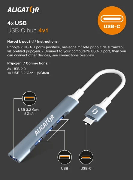 Aligator Hub USB-C / 4x USB (obrázek 3)