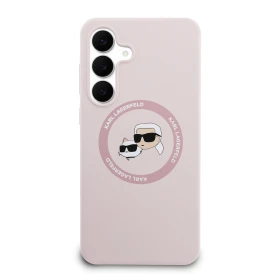 Zadní kryt Karl Lagerfeld Liquid Silicone K&CH Heads MagSafe pro Samsung Galaxy S25 FE, růžová