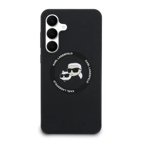 Zadní kryt Karl Lagerfeld Liquid Silicone K&CH Heads MagSafe pro Samsung Galaxy S25 FE, černá