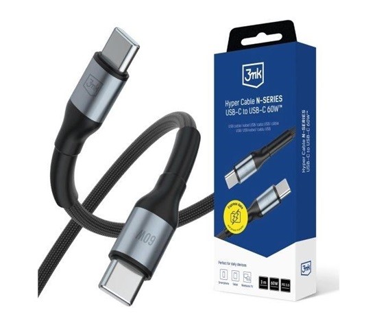 Kabel 3mk Hyper Cable N-SERIES C to C 3m PD 3.0 QC 3.0 20V/3A 60W USB-C, černá