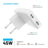FIXED Slim Traveller s 2x USB-C s vyměnitelnými adaptéry, GaN 45W, bílá