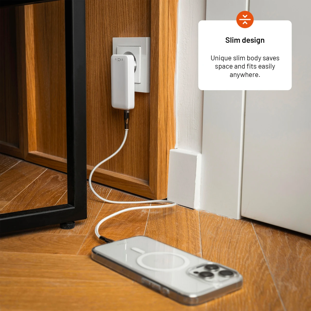 FIXED Slim Traveller s 2x USB-C s vyměnitelnými adaptéry, GaN 45W, bílá