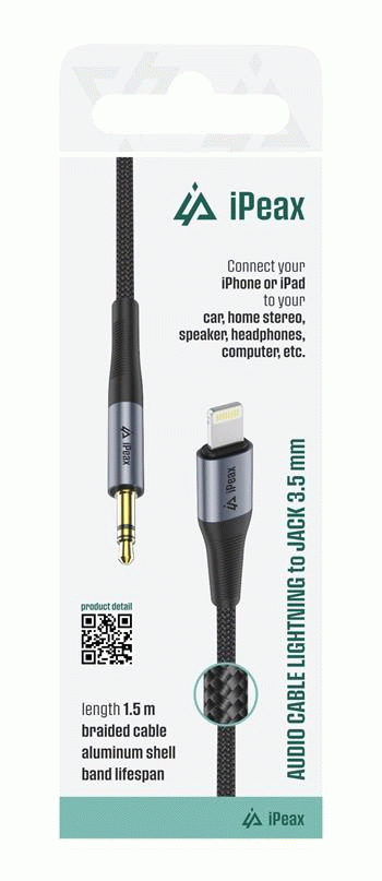 Adaptér iPEAX LIGHTNING / 3,5 MM JACK 1,5 M, černá