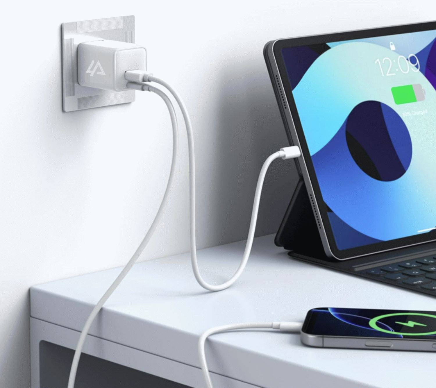 Síťová nabíječka iPEAX GaN 20W (USB-C + USB-A), bílá