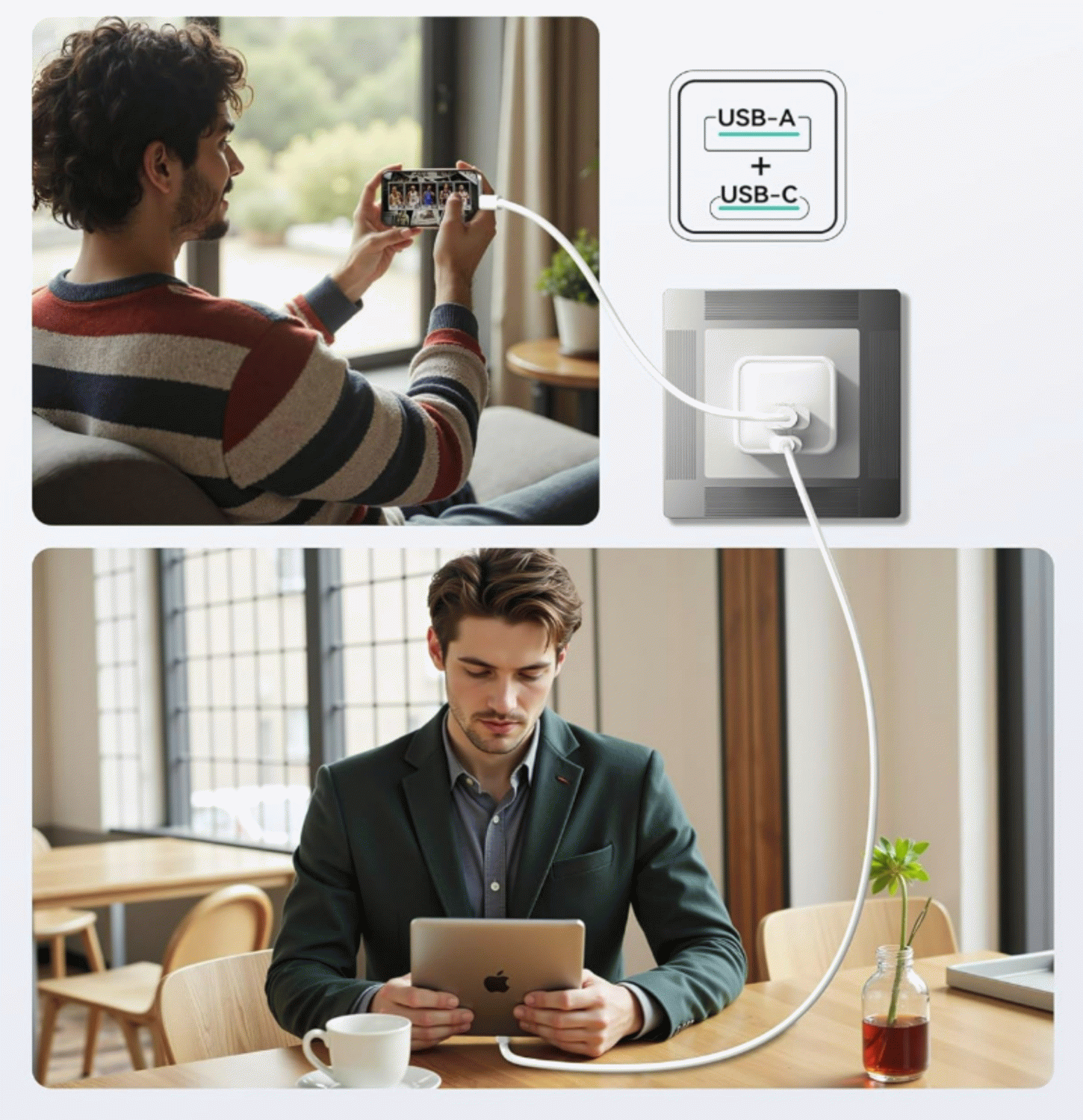 Síťová nabíječka iPEAX GaN 20W (USB-C + USB-A), bílá