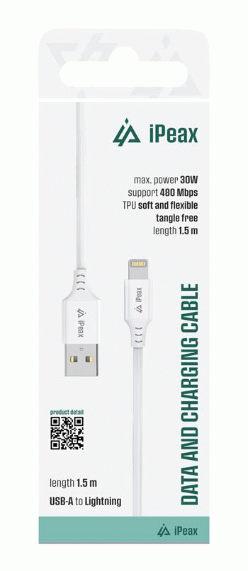 Kabel iPEAX TPU USB-A / LIGHTNING 1,5M, USB 2.0, bílá