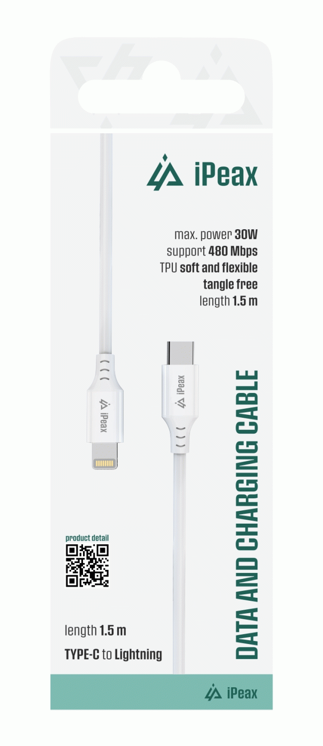 Kabel iPEAX TPU USB-C / LIGHTNING 1,5M, USB 2.0, bílá
