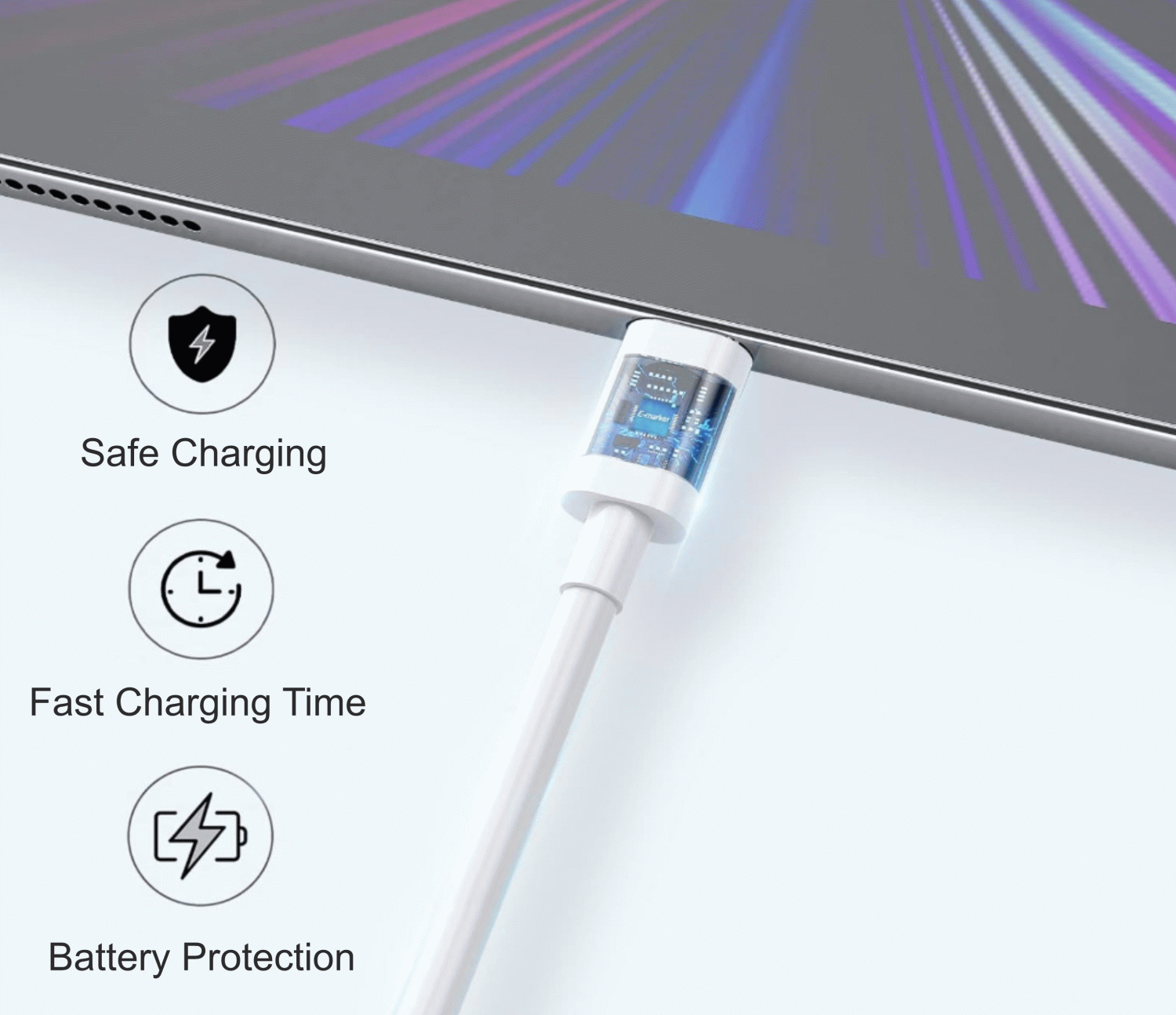 Kabel iPEAX TPU USB-A / USB-C 1M, USB 2.0, bílá