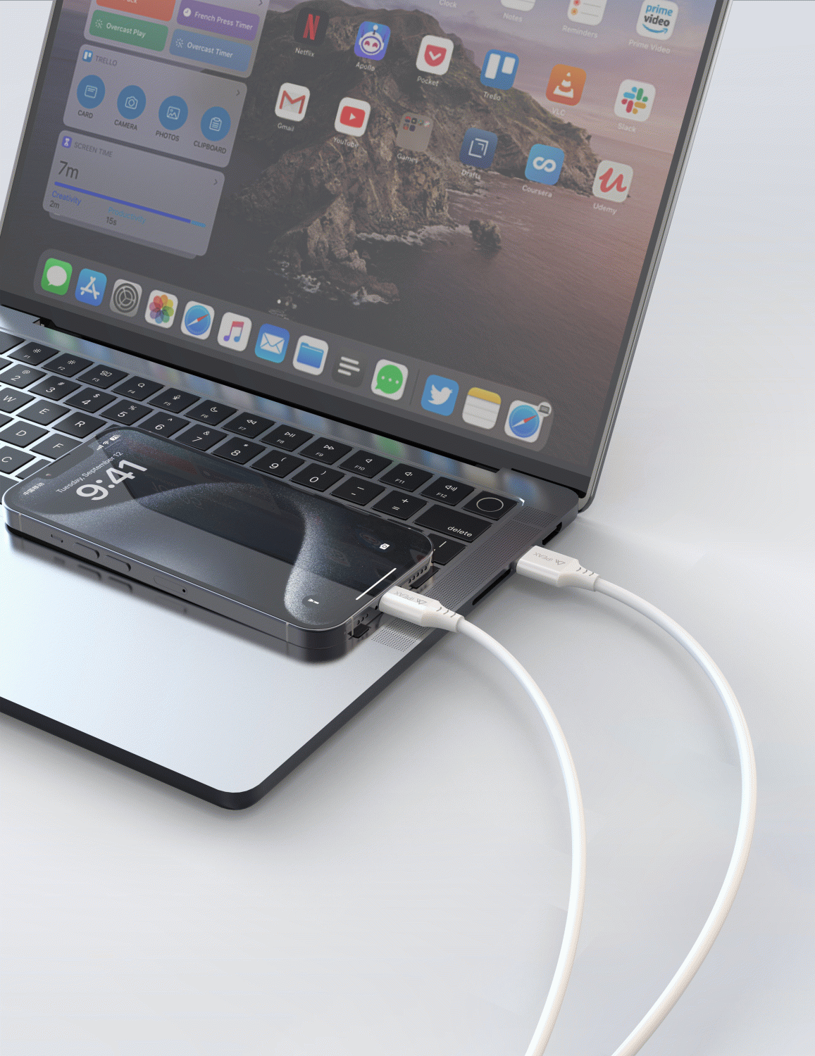 Kabel iPEAX TPU USB-A / LIGHTNING 1M, USB 2.0, bílá