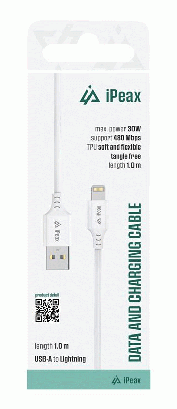 Kabel iPEAX TPU USB-A / LIGHTNING 1M, USB 2.0, bílá