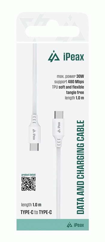 Kabel iPEAX TPU USB-C / USB-C 1M, USB 2.0, bílá